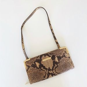 Michael Kors Leather Snakeskin Clutch w/Gold Details & Removable Strap